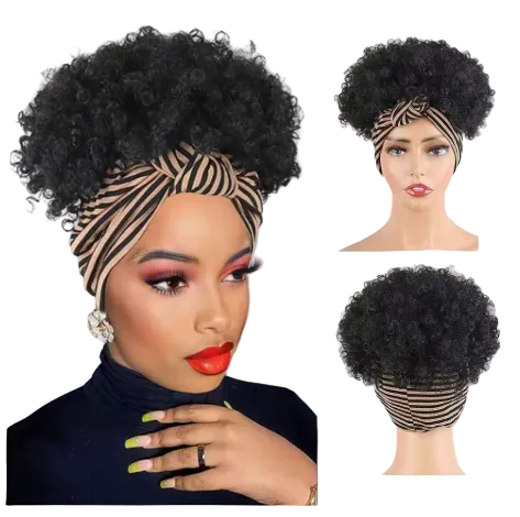 One Piece Synthetic Afro Kinky Curly Drawstring HeadWrap Wig