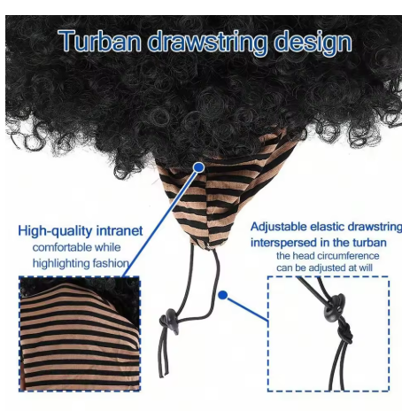 One Piece Synthetic Afro Kinky Curly Drawstring HeadWrap Wig