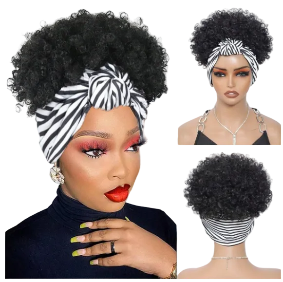 One Piece Synthetic Afro Kinky Curly Drawstring HeadWrap Wig