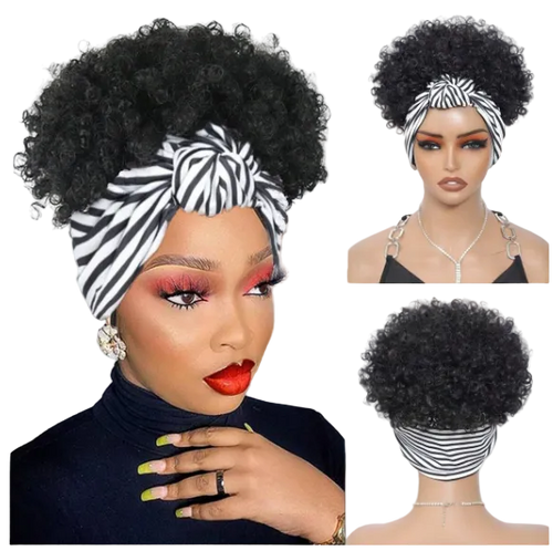 One Piece Synthetic Afro Kinky Curly Drawstring HeadWrap Wig