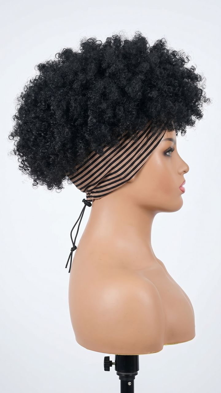 One Piece Synthetic Afro Kinky Curly Drawstring HeadWrap Wig
